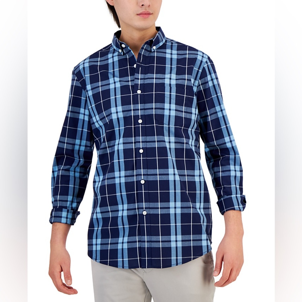 CLUB ROOM Men's Perry Plaid Stretch Shirt with Pocket